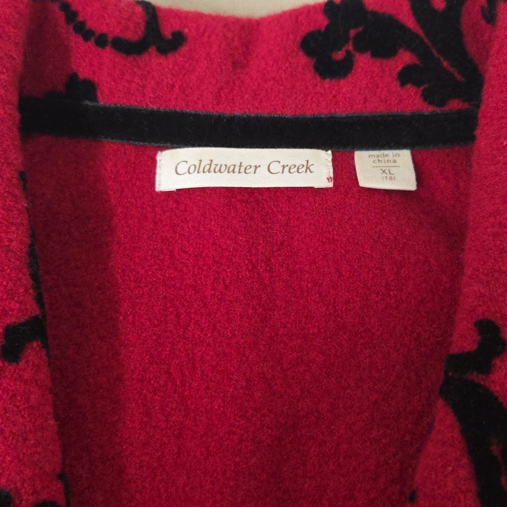 Coldwater Creek Red Jacket with Black Accents 100% Boiked Wool - Picture 4 of 6